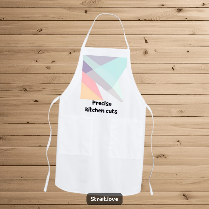 Funny abstract composition of sharp, angular geometric planes intersecting dynamically in a minimalist design, featured on a practical kitchen apron.