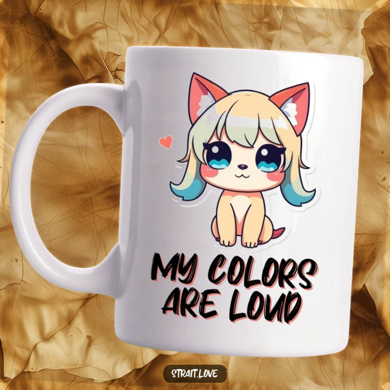 Funny Colour Clash Mug featuring a vibrant, unconventional color palette in a harmonious visual dialogue, perfect for art lovers.