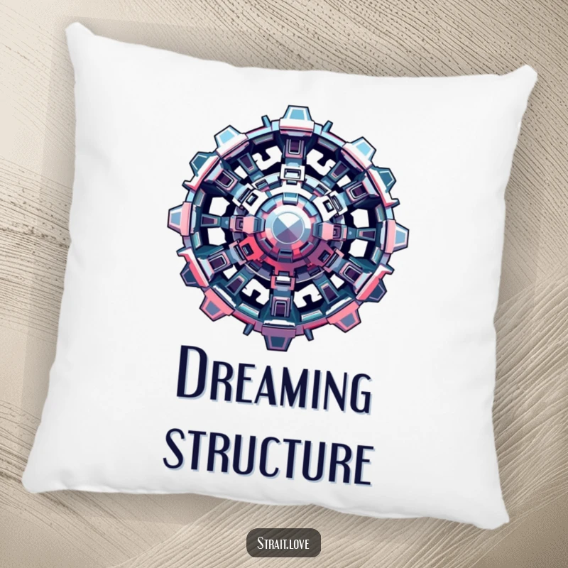 Funny Metallic Structure Pillow featuring interlocking metallic shapes, a complex and futuristic artistic design for cozy home decor.