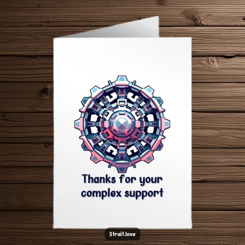 Funny Free Printable Thank You Card with interlocking metallic shapes, presenting a complex, futuristic structure for a humorous thank you.