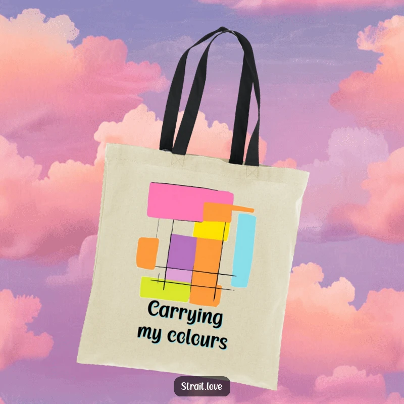 Funny abstract graphic with bold, contrasting colour blocks creating a striking design, printed on a durable tote bag.